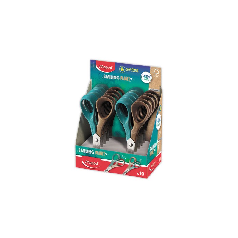 Ciseaux VIVO GAUCHER 12 cm SMILING PLANET, en bois FSC, en présentoir  - Fiducial