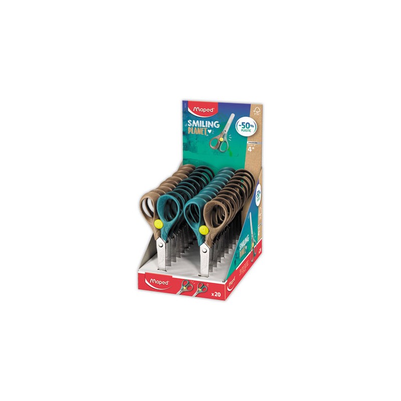 Ciseaux SECURITY 13 cm SMILING PLANET,bouton de sécurité, en bois FSC  - Fiducial