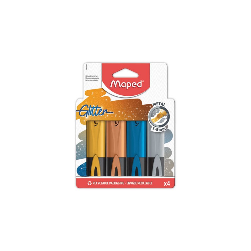 Surligneurs encre liquide MAPED FLUOPEPS GLITTER - coloris assortis  x4 - Fiducial