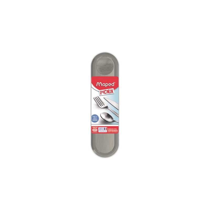 Boîte plastique contenant fourchette, couteau et petite cuillère. Gris  - Fiducial