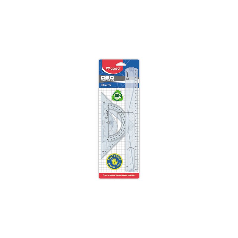 Kit de traçage 3 pièces GEOMETRIC, spécial gauchers, plastique recyclé  - Fiducial