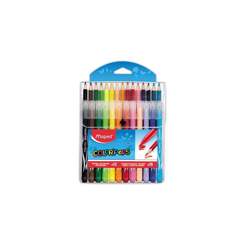 Feutres et crayons : 12 feutres + 15 crayons de couleur Color'Peps  x27 - Fiducial