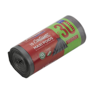 Sacs poubelle Coulissac maxi poids économie circulaire 50L  x10 - Fiducial