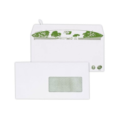 Enveloppes DL blanches recyclées 80g bande protection fenêtre 45x100mm  x200 - Fiducial