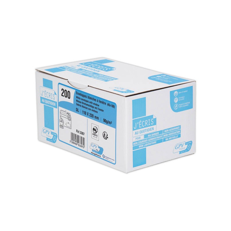 Enveloppes bande siliconée blanches 110x220 mm avec fenêtre 45x100 90g  x200 - Fiducial