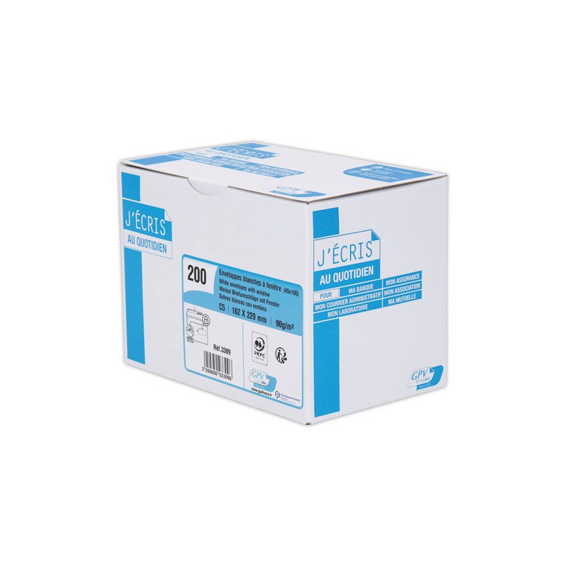 Enveloppes bande siliconée blanches 162x229 mm avec fenêtre 45x100 90g  x200 - Fiducial
