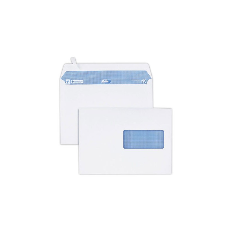 Enveloppes blanches C5 100g fenêtre 45x100mm bande de protection  x200 - Fiducial