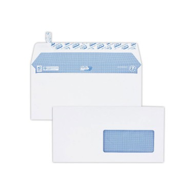 Enveloppes Extra blanches DL 110x220 100 g fenêtre 45x100 bande protec  x200 - Fiducial