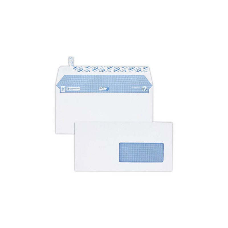 Enveloppes Extra blanches DL 110x220 100 g fenêtre 45x100 bande protec  x200 - Fiducial
