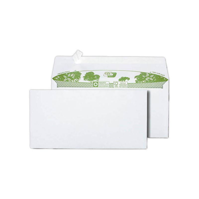 Enveloppes blanches bande siliconnée 110x220 90G recyclé  x500 - Fiducial