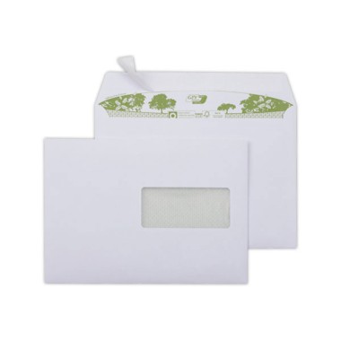 Enveloppes blanches bande siliconnée 162x229 90G Fenêtre 45x100 recycl  x500 - Fiducial