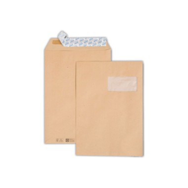 Pochettes kraft brun bande siliconée 229x324mm fenêtre 50x100mm 90g  x250 - Fiducial