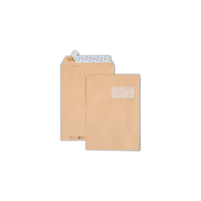 Pochettes kraft brun bande siliconée 229x324mm fenêtre 50x100mm 90g  x250 - Fiducial