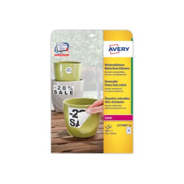 Planches d'étiquettes inaltérables laser AVERY 63,5x33,9mm  x20 - Fiducial