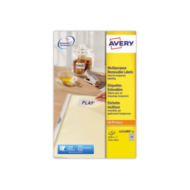 Planches d'étiquettes enlevables AVERY25,4x10mm 4725 étiq/bte  x25 - Fiducial