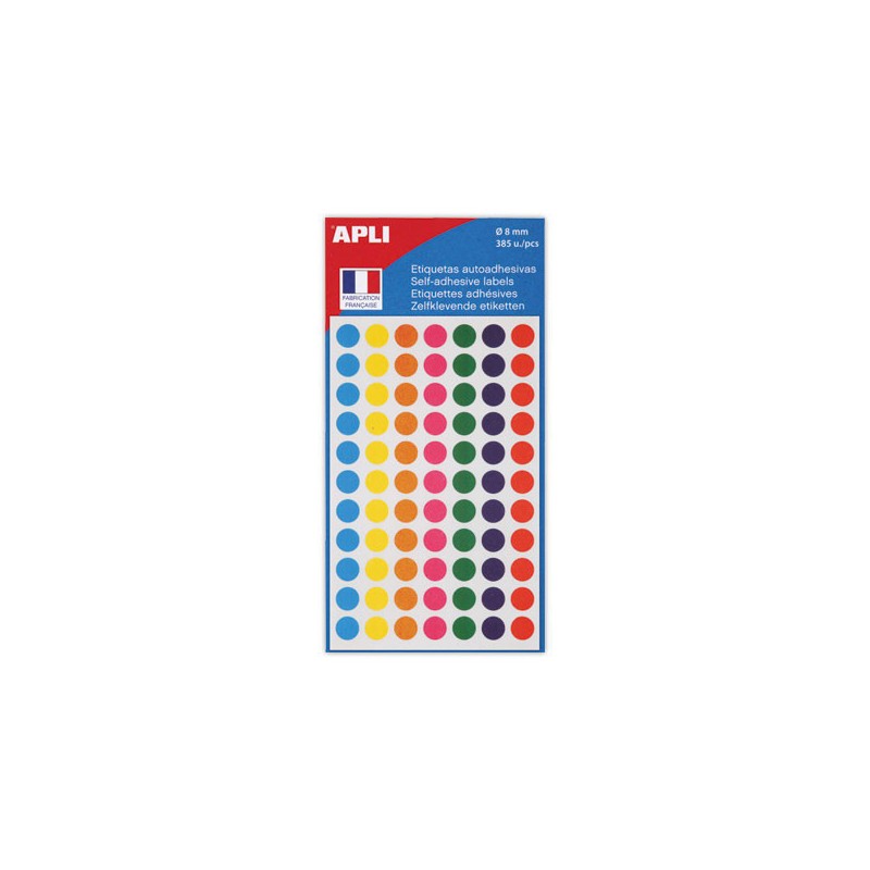 385 pastilles gommettes de signalisation rondes, Diamètre  8mm, assort  - Fiducial