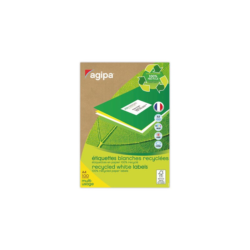 Planches d'étiquettes laser 100%recyclées 38,1 x21,2 mm 6500 étiq  x100 - Fiducial