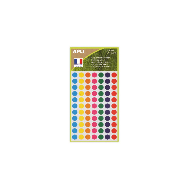 385 pastilles de signalisation rondes,Diamètre  8 mm, assortis, 100% recyclé  - Fiducial
