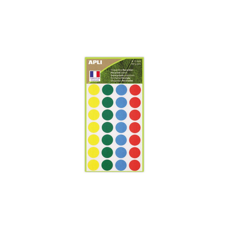 140 pastilles de signalisation rondes,Diamètre  15 mm, assortis, 100% recyclé  - Fiducial