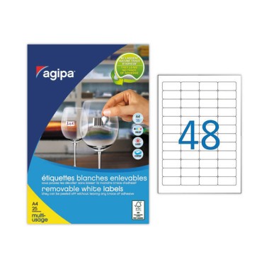Planches d'étiquettes enlevables laser45,7x21,2 mm 1200 étiq/boîte  x25 - Fiducial