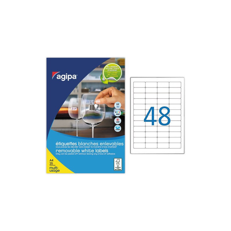 Planches d'étiquettes enlevables laser45,7x21,2 mm 1200 étiq/boîte  x25 - Fiducial