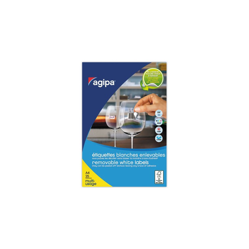 Planches d'étiquettes enlevables laser99,1x42,3mm 300 étiq/boîte.  x25 - Fiducial