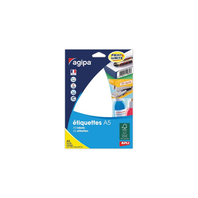 Planches d'étiquettes multi-usages 19x38 mm, blanc - 480 étiq.  x16 - Fiducial