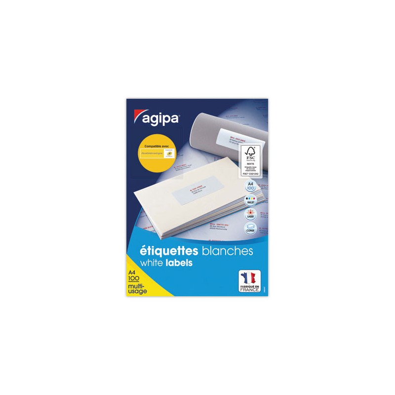 Planches d'étiquettes multiusages 70x37 mm soit 2400 étiq/boîte  x100 - Fiducial