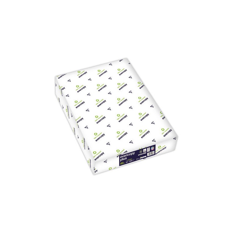 Ramette de 500 feuilles de papier blanc recyclé 100% EVERCOPY+ A3 80g  x5 - Fiducial