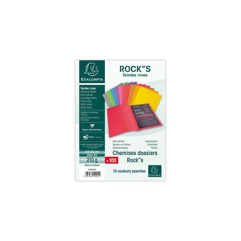 Chemises Rock''s 220 - 24x32 cm - assorties  x100 - Fiducial