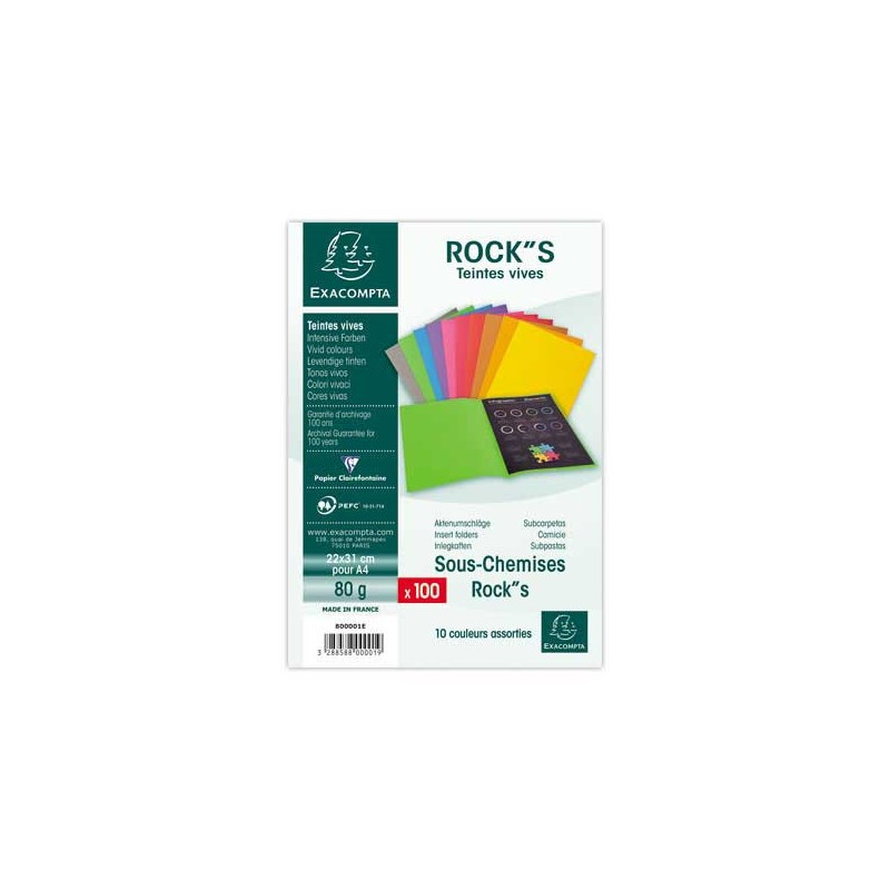 Sous-chemises Rock''s 80 - 22x31 cm-assorties  x100 - Fiducial