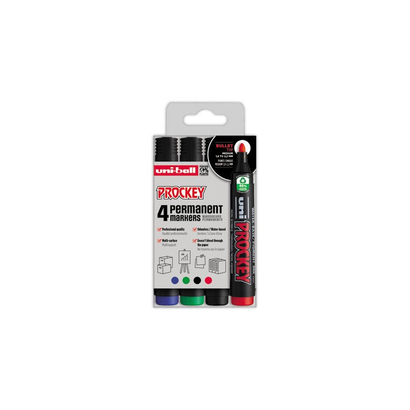 Marqueurs permanents UNI BALL PROCKEY PM 122 pointe ogive  x4 - Fiducial