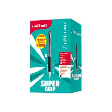 Rollers uni-ball SIGNO 207 + 12 recharges dont 6 gratuites. Noir  - Fiducial