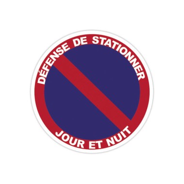 Panneau PVC rond adhésif Diamètre  280mm Stationnement interdit jour et nuit  - Fiducial