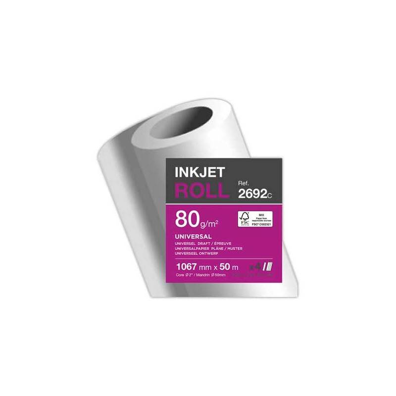 Rouleaux de papier non couché CLAIREFONTAINE 1,067 x 50 m - 80g  x4 - Fiducial