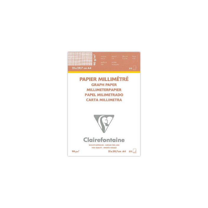 BLOC PAP VELIN MILLIMETRE ENCOLLE A4 50 Feuilles 90g  - Fiducial