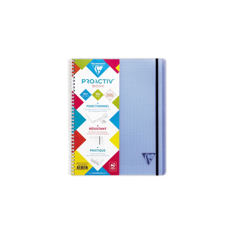 Cahier spirale Proactiv' Book A4+ 160 pages, Seyès, 90g  - Fiducial