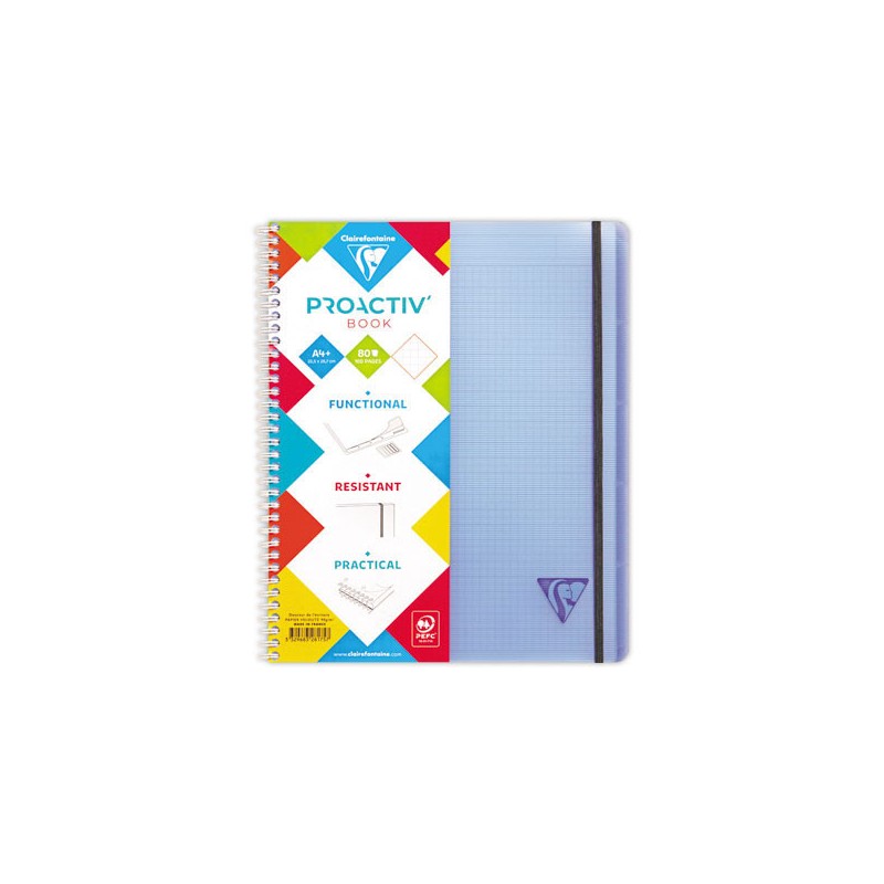 Cahier spirale Proactiv' Book A4 +, 160 pages, 5x5, 90g  - Fiducial