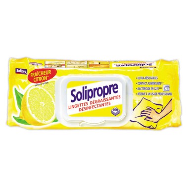 paquet de100 lingettes dégraissantes désinfectantes Solipropre - Citron  - Fiducial
