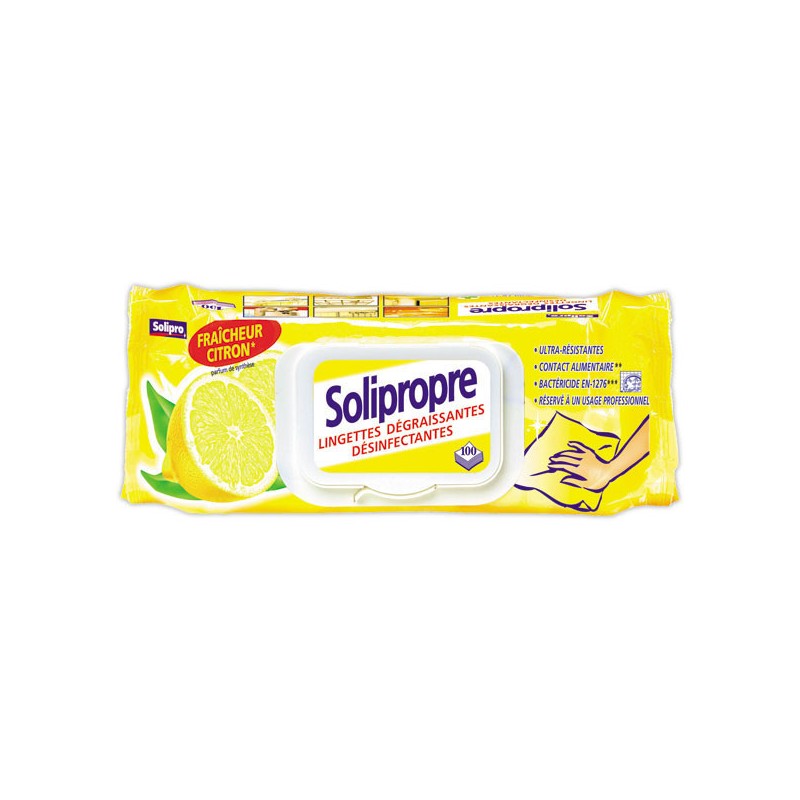 paquet de100 lingettes dégraissantes désinfectantes Solipropre - Citron  - Fiducial