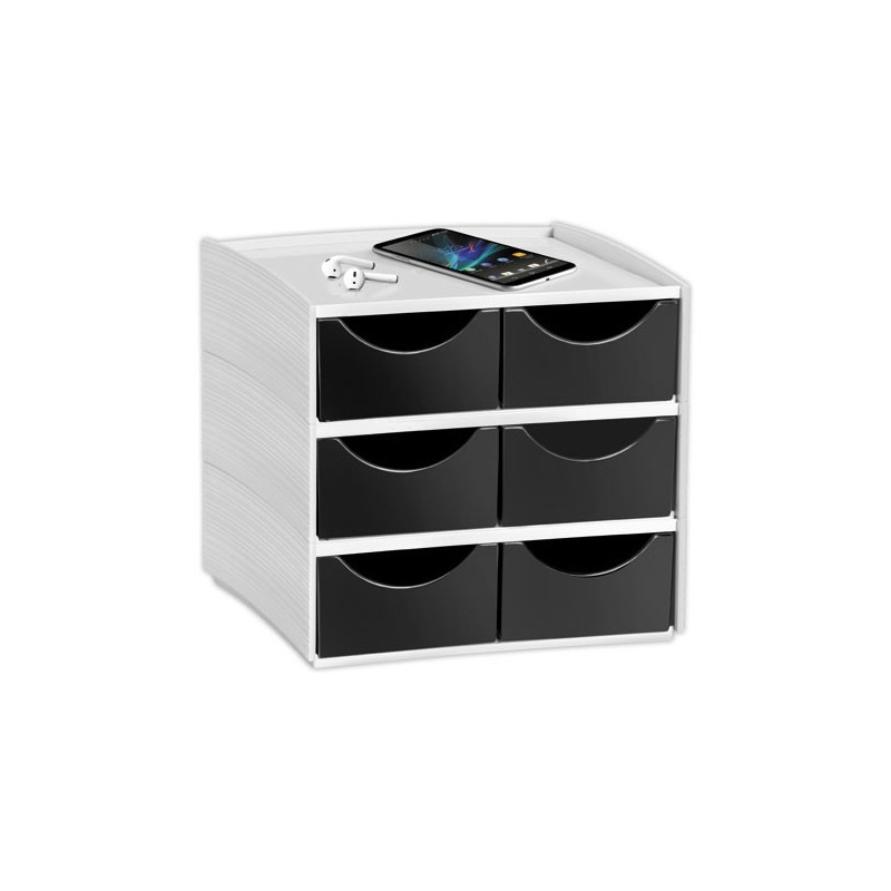 Mini module de rangement 6 tiroirs, noir  - Fiducial