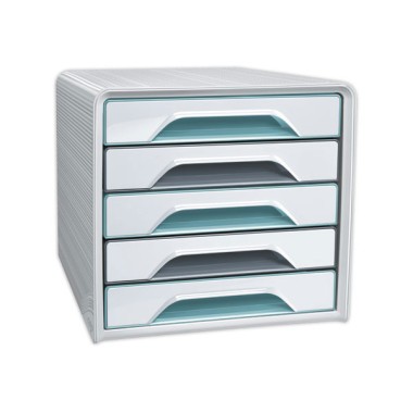Module de classement 5 tiroirs standards gris/vert d'eau corps blanc  - Fiducial