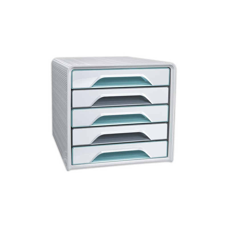 Module de classement 5 tiroirs standards gris/vert d'eau corps blanc  - Fiducial
