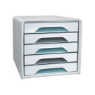 Module de classement 5 tiroirs standards gris/vert d'eau corps blanc  - Fiducial