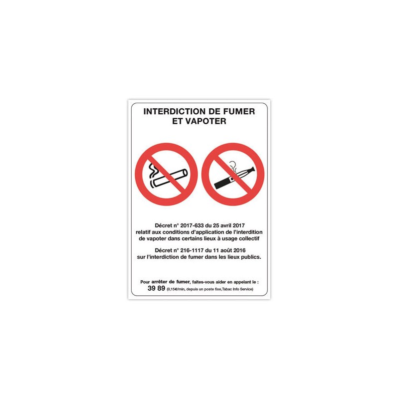 Plaque de signalisation "Interdiciton de fumer et vapoter"  - Fiducial