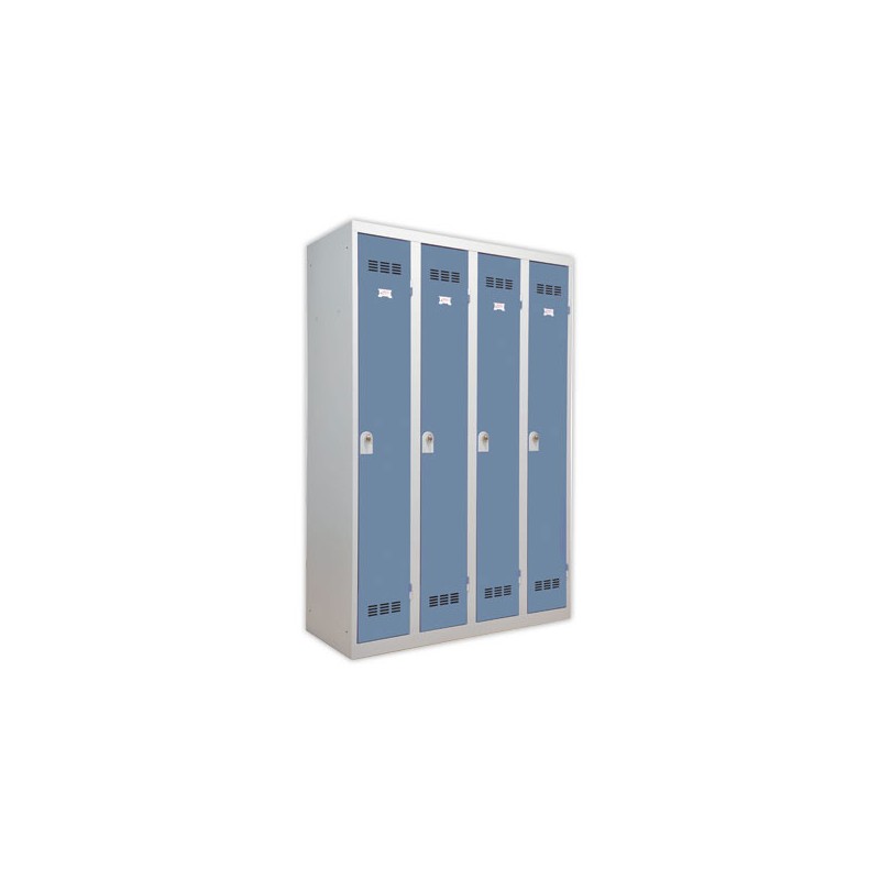 Vestiaire d'atelier 4 colonnes, H 180 xL 120 X P 50 cm gris/bleu  - Fiducial