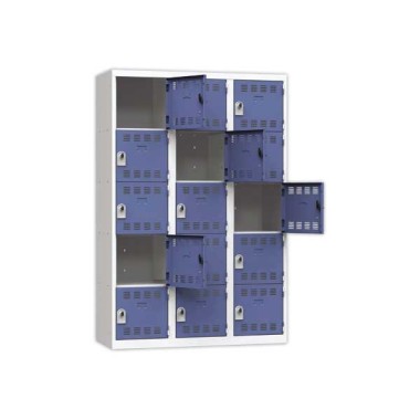 Vestiaire multicases 3 col. de 5 casesH.180 x L.120cm gris/bleu  - Fiducial
