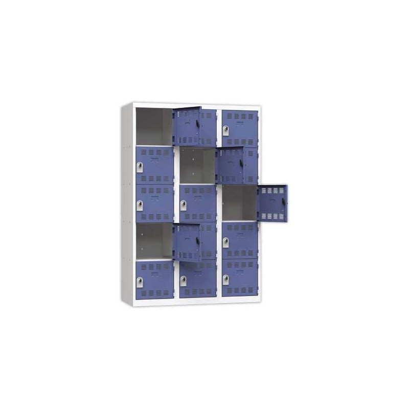 Vestiaire multicases 3 col. de 5 casesH.180 x L.120cm gris/bleu  - Fiducial