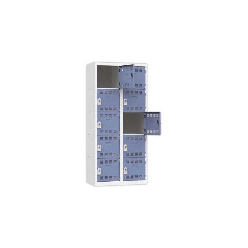 Vestiaire multicases 2 colonne de 5 cases H.180 x L.80cm gris/bleu  - Fiducial