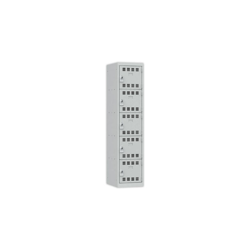 Vestiaire multicases 1 colonne de 5 cases H.180 x L.40cm gris/gris  - Fiducial